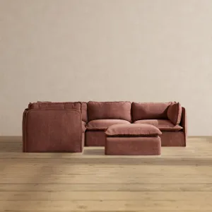 Slipcover Only - Modular Performance 4-Seater Corner Sectional   Ottoman | Heirloom Velvet in Chestnut