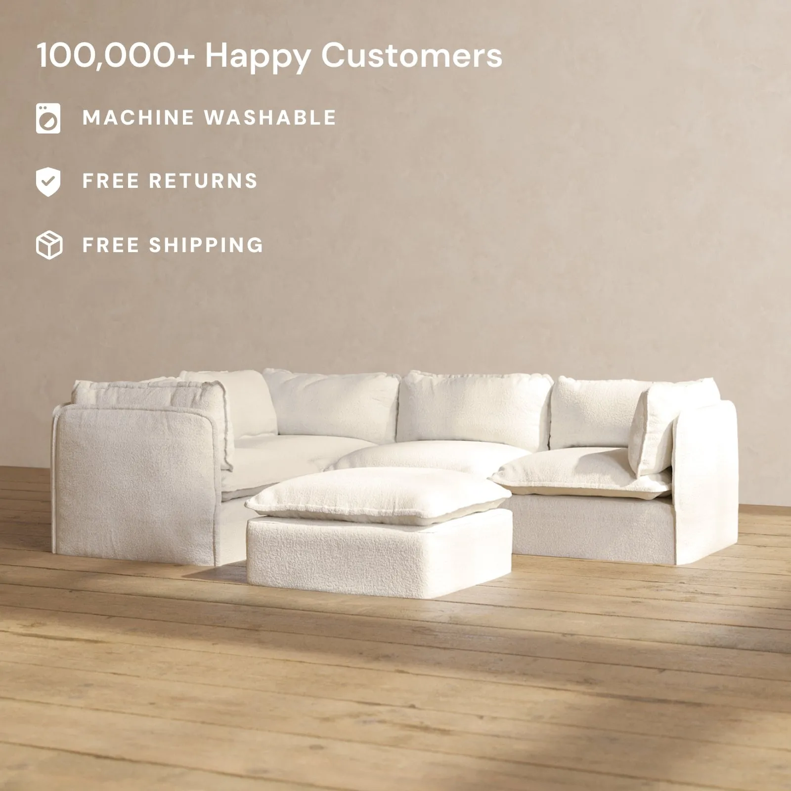 Slipcover Only - Modular Performance 4-Seater Corner Sectional   Ottoman | Knit Boucle in Mousse