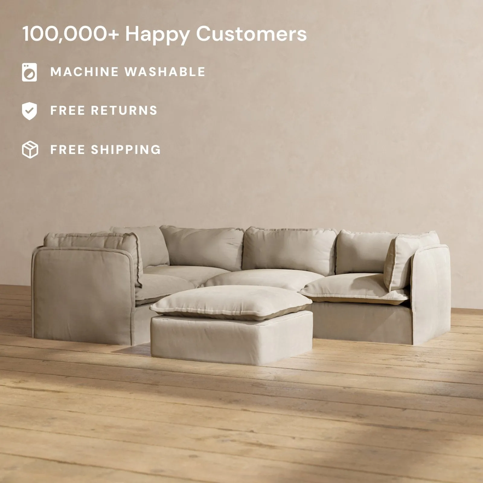 Slipcover Only - Modular Performance 4-Seater Corner Sectional   Ottoman | Luxury Velvet in Dune