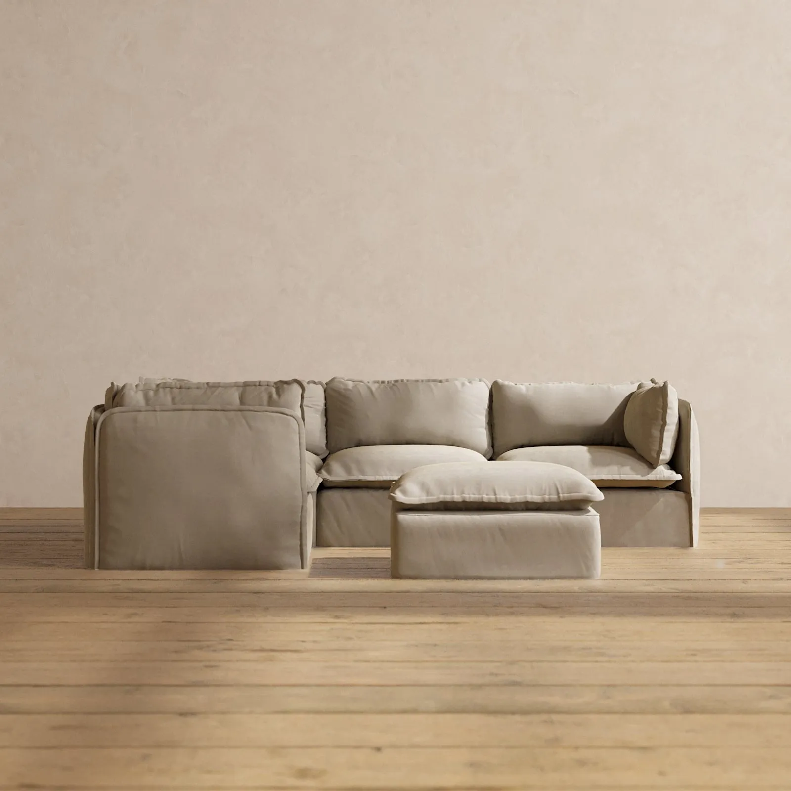 Slipcover Only - Modular Performance 4-Seater Corner Sectional   Ottoman | Luxury Velvet in Dune