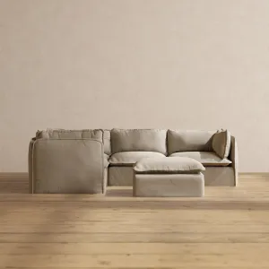 Slipcover Only - Modular Performance 4-Seater Corner Sectional   Ottoman | Luxury Velvet in Dune