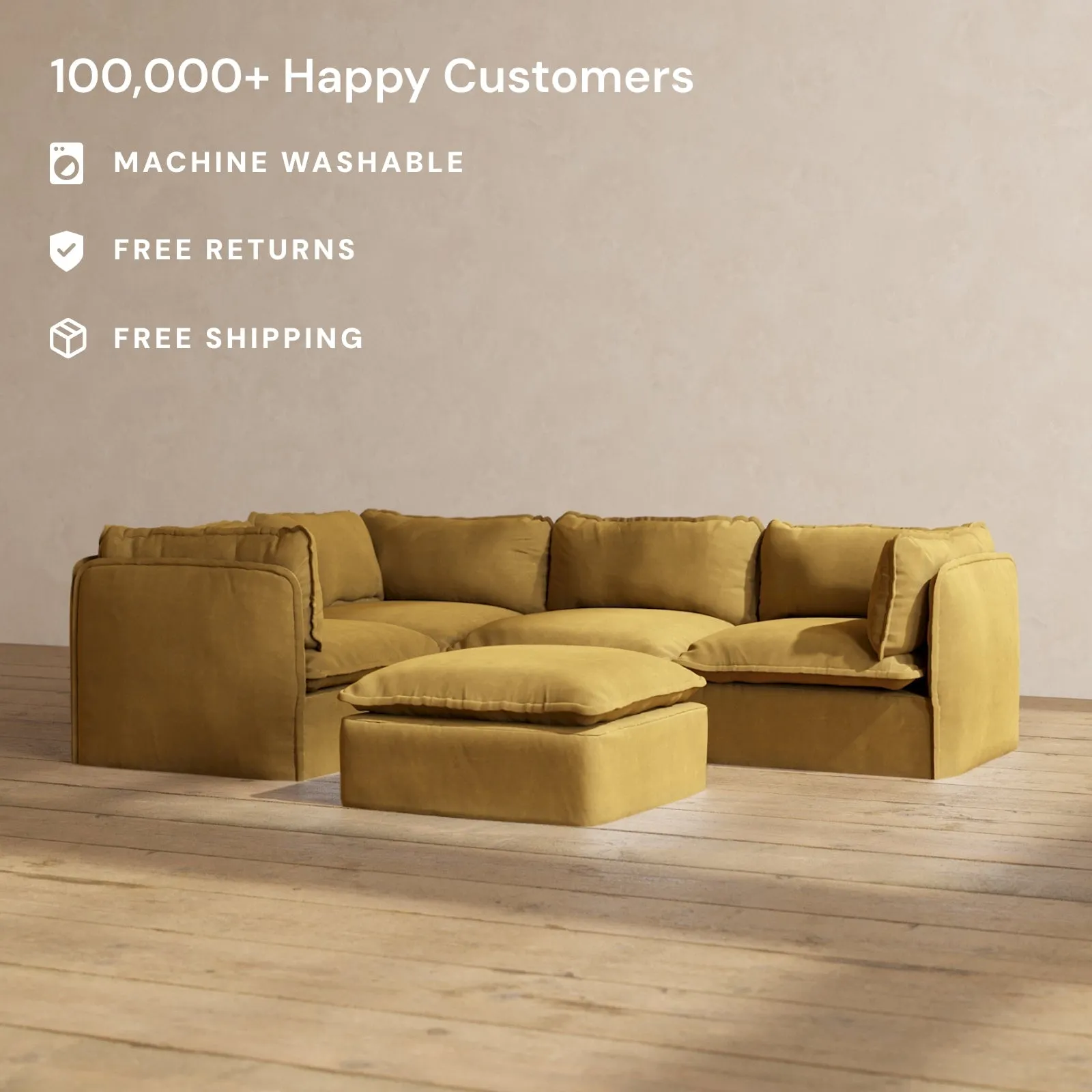 Slipcover Only - Modular Performance 4-Seater Corner Sectional   Ottoman | Luxury Velvet in Toffee