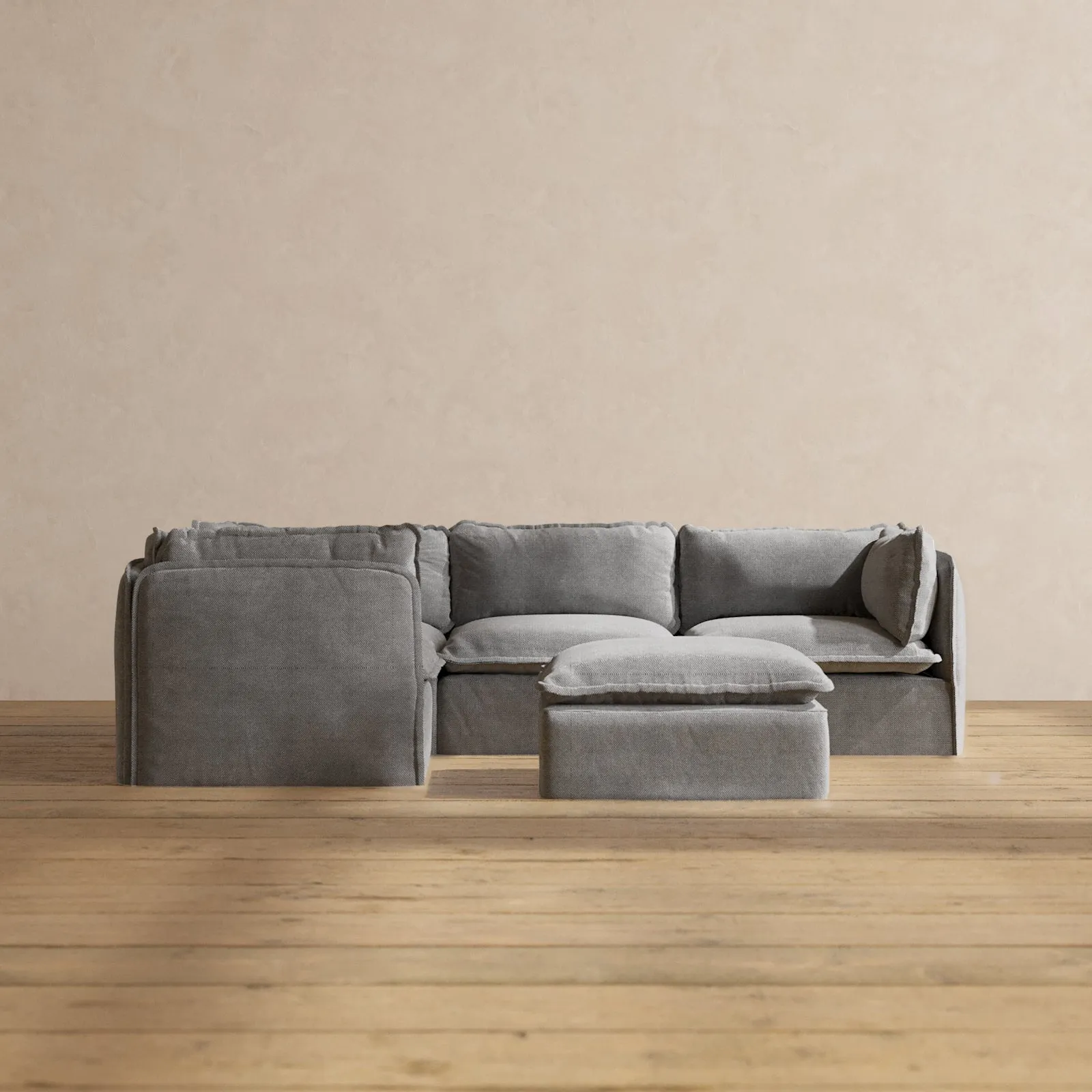 Slipcover Only - Modular Performance 4-Seater Corner Sectional   Ottoman | Plush Weave in Ash