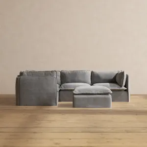 Slipcover Only - Modular Performance 4-Seater Corner Sectional   Ottoman | Plush Weave in Ash