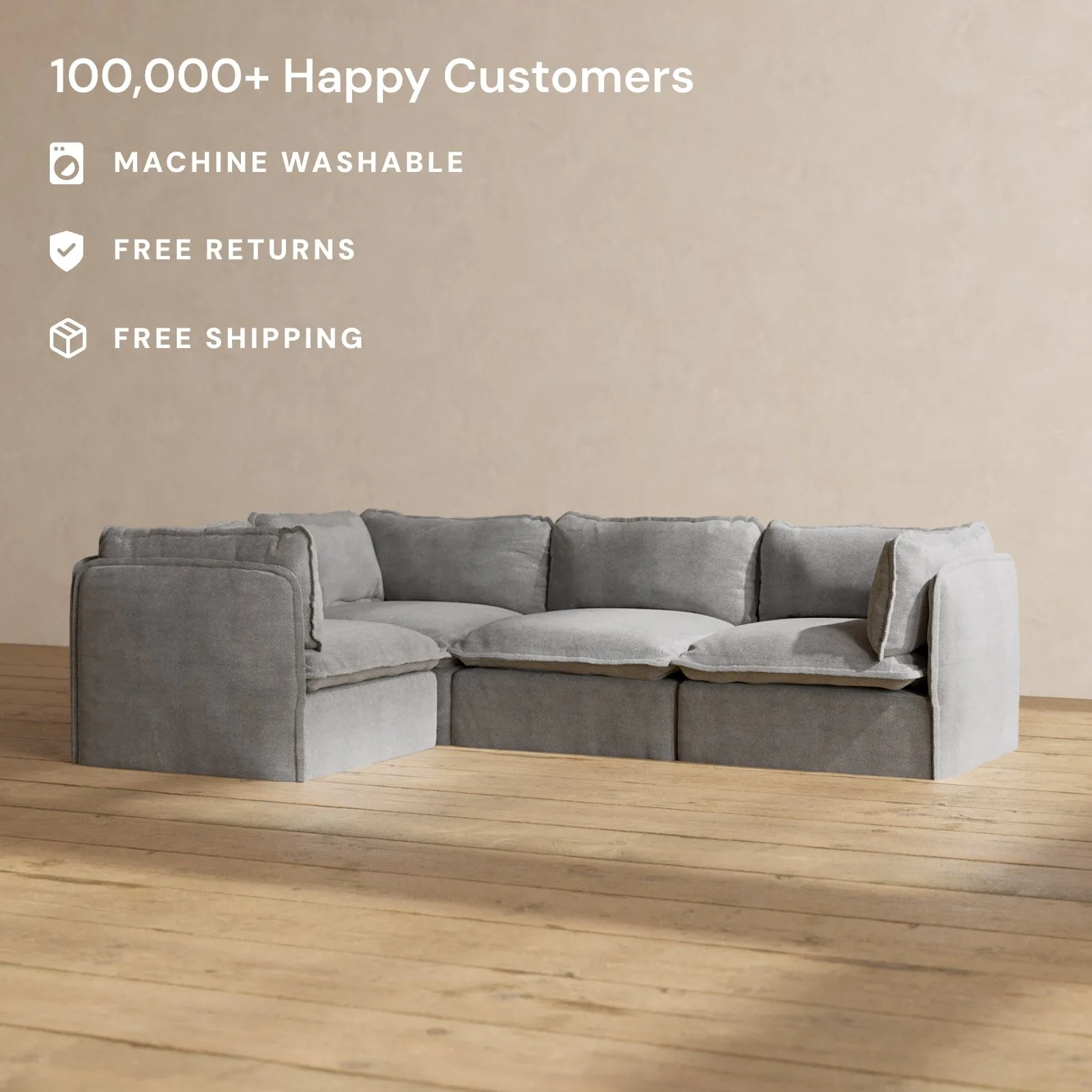 Slipcover Only - Modular Performance 4-Seater Corner Sectional | Plush Weave in Ash