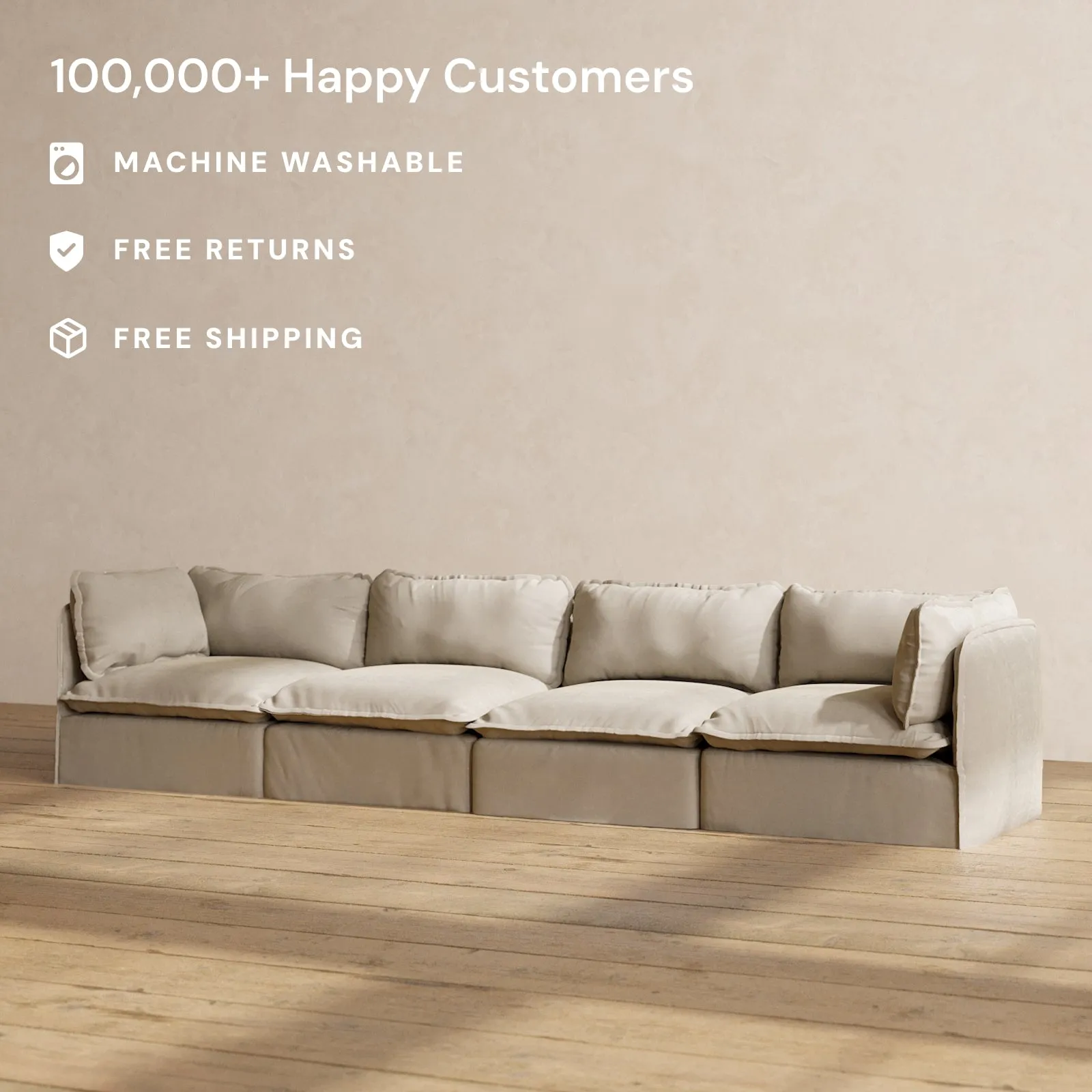 Slipcover Only - Modular Performance 4-Seater | Luxury Velvet in Dune