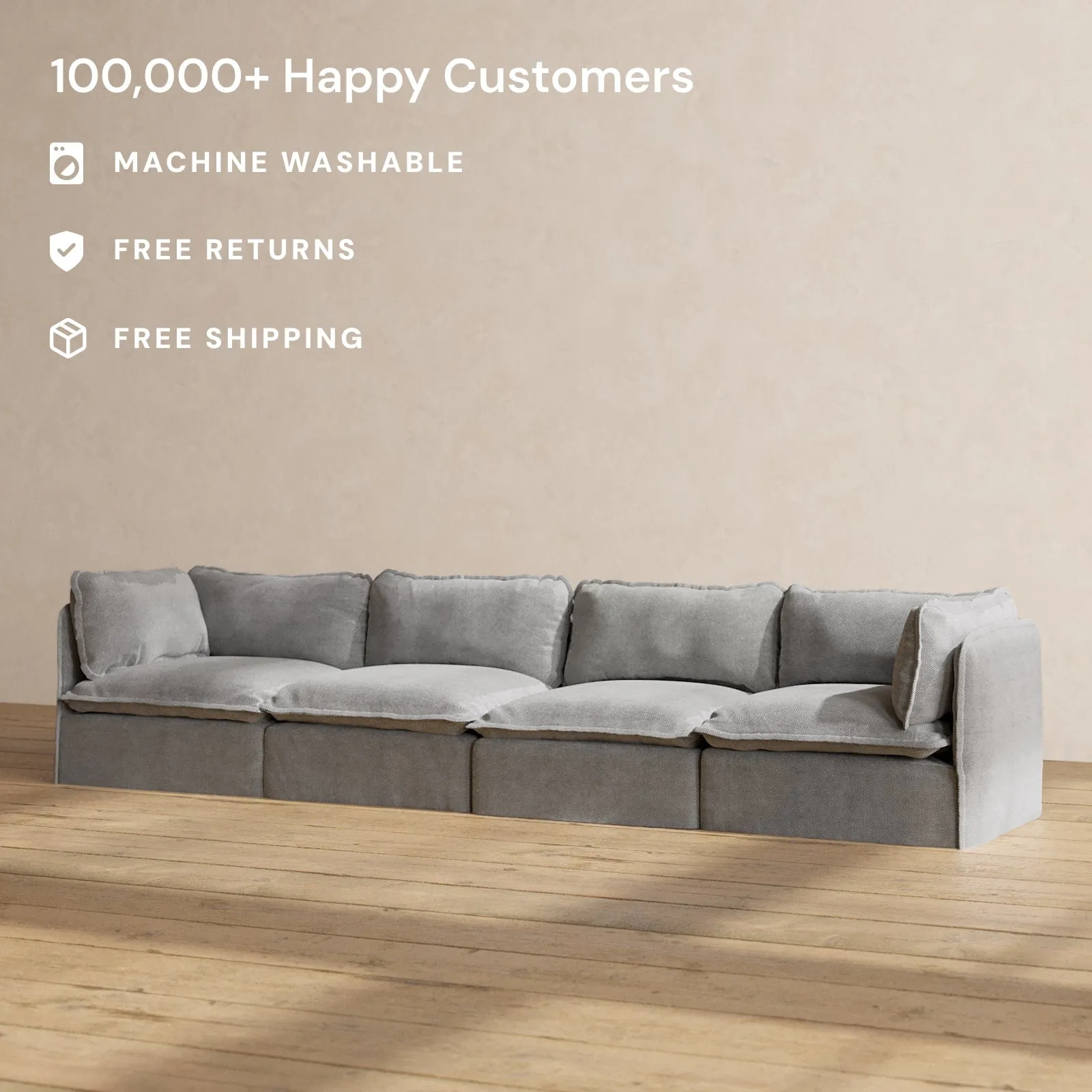 Slipcover Only - Modular Performance 4-Seater | Plush Weave in Ash