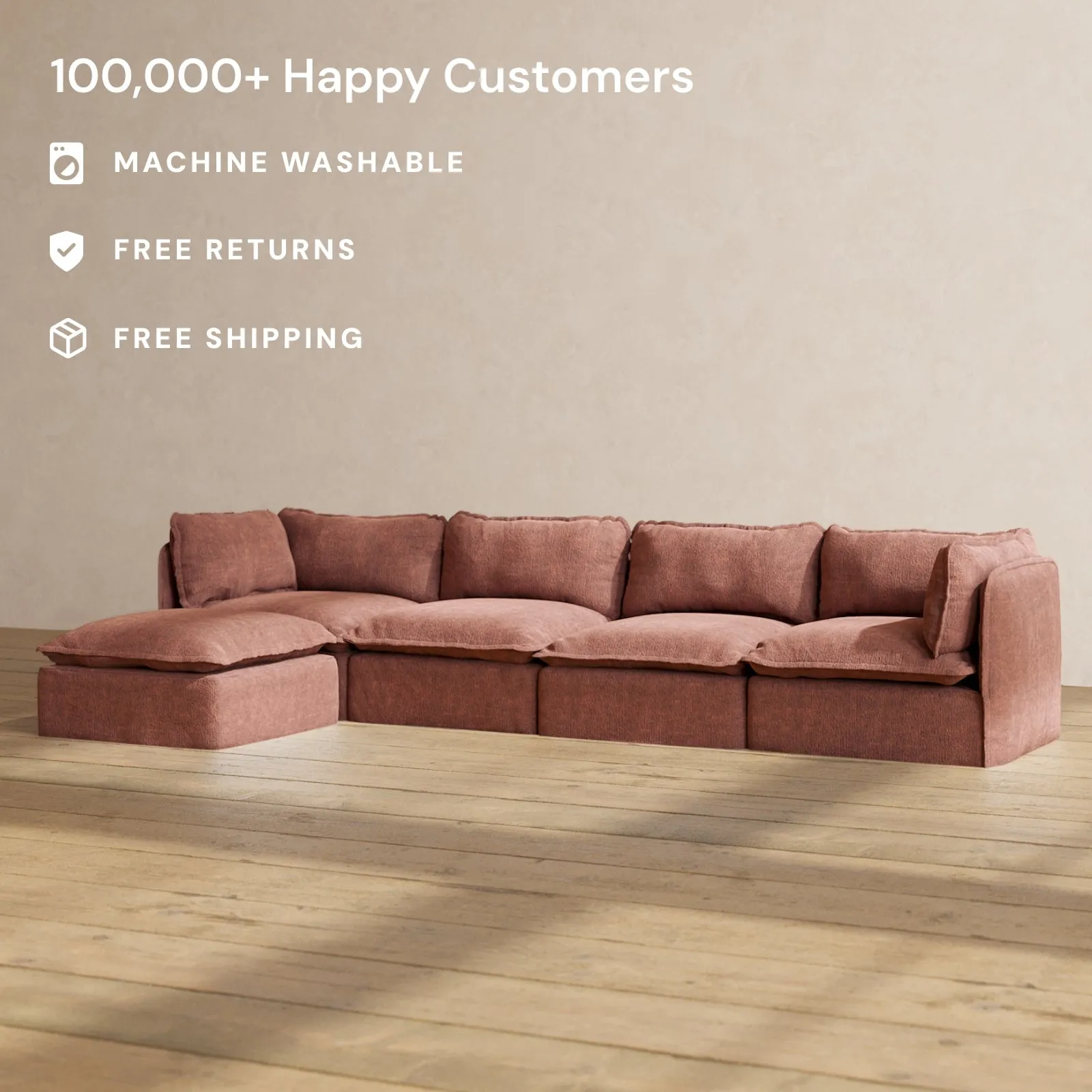 Slipcover Only - Modular Performance 4-Seater Sectional | Heirloom Velvet in Chestnut