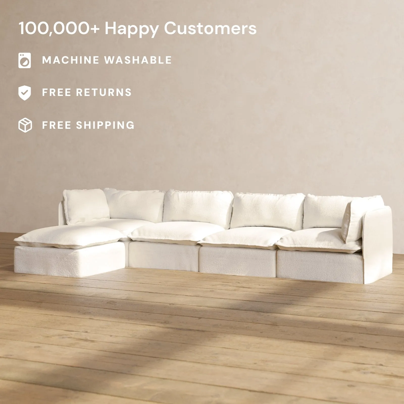 Slipcover Only - Modular Performance 4-Seater Sectional | Knit Boucle in Mousse