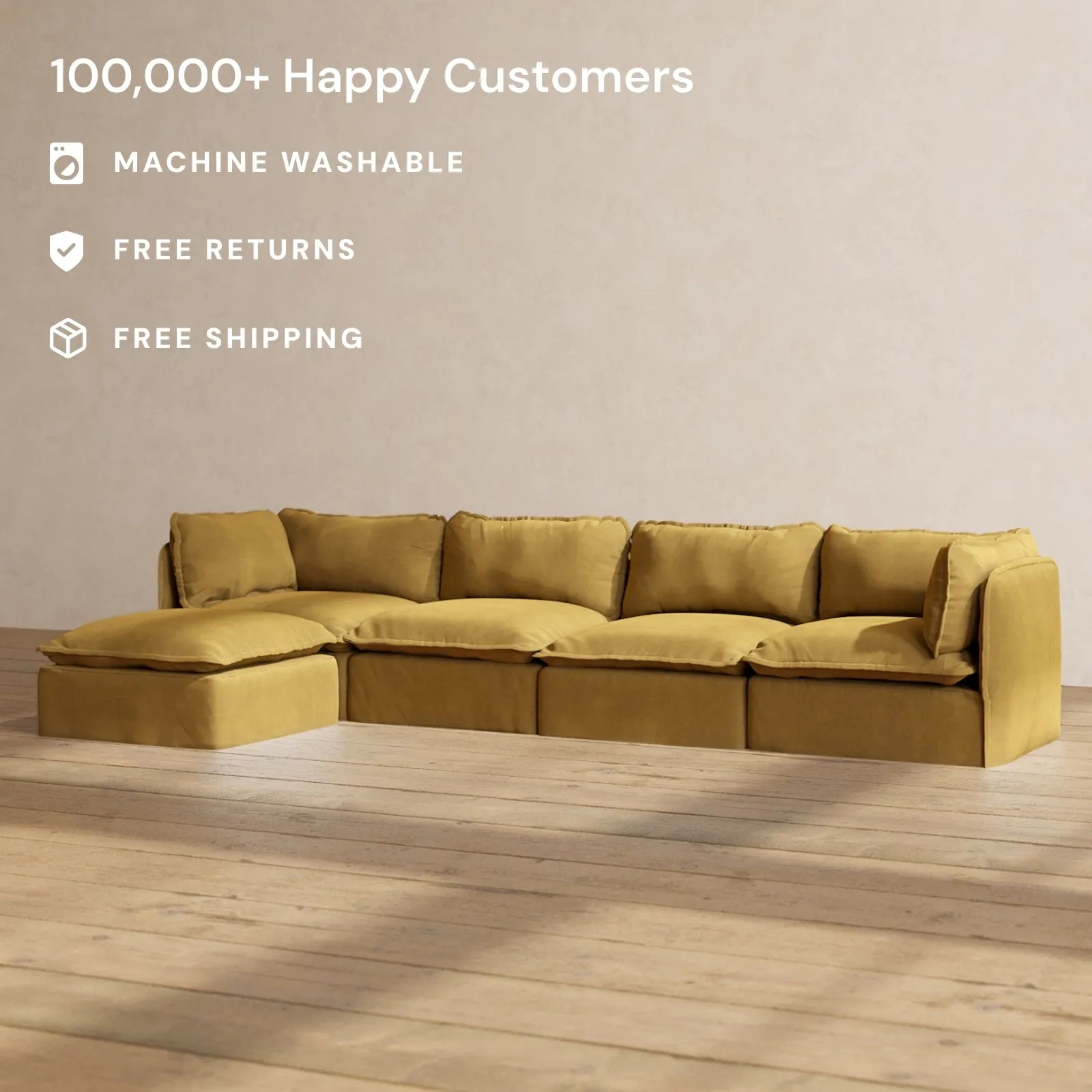 Slipcover Only - Modular Performance 4-Seater Sectional | Luxury Velvet in Toffee