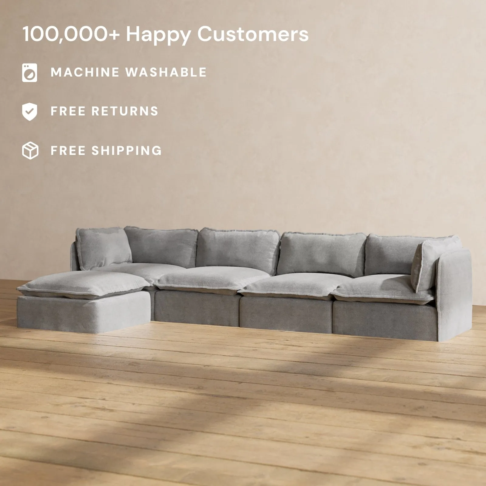 Slipcover Only - Modular Performance 4-Seater Sectional | Plush Weave in Ash