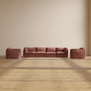 Slipcover Only - Modular Performance 4-Seater Sofa   Armchair Set | Heirloom Velvet in Chestnut