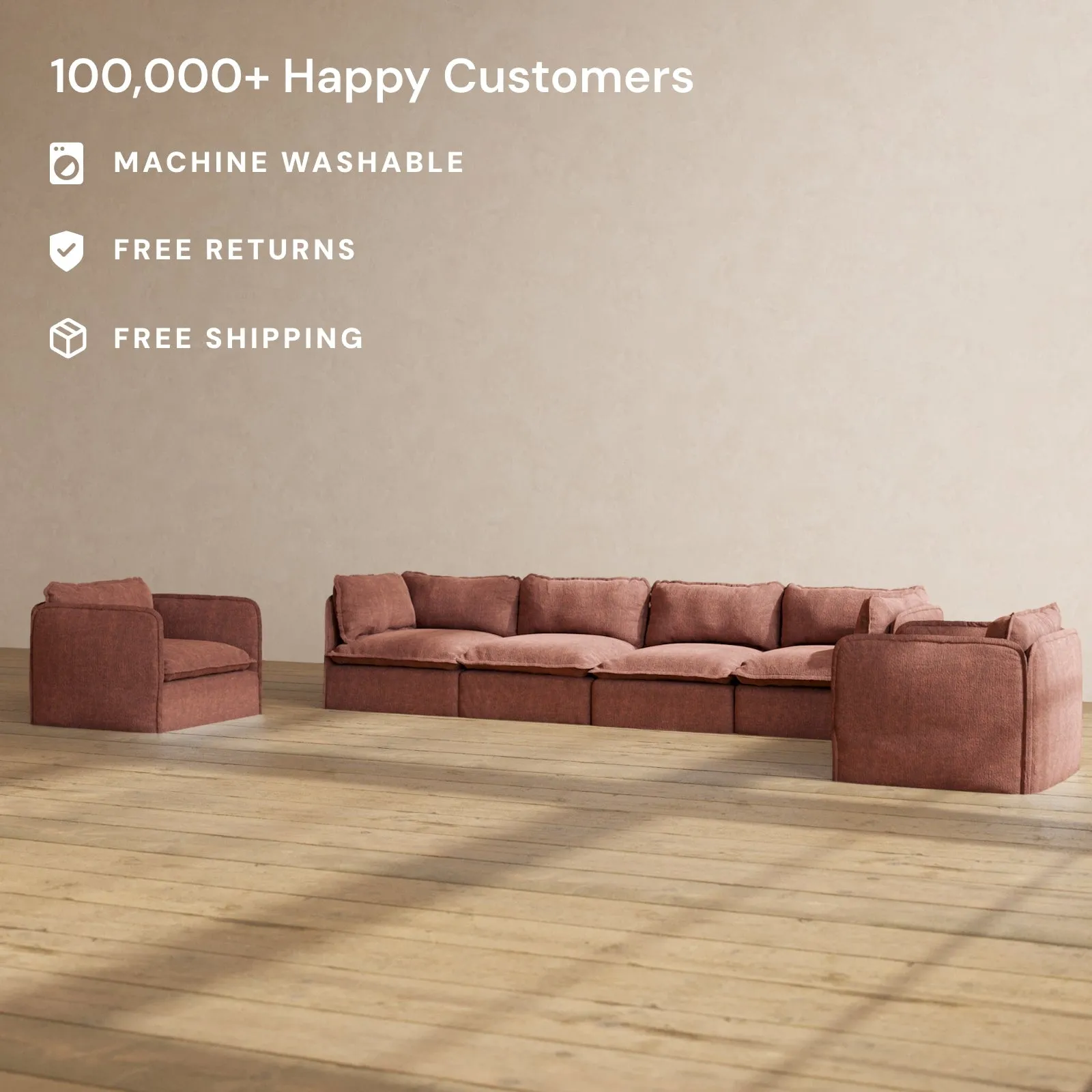 Slipcover Only - Modular Performance 4-Seater Sofa   Armchair Set | Heirloom Velvet in Chestnut