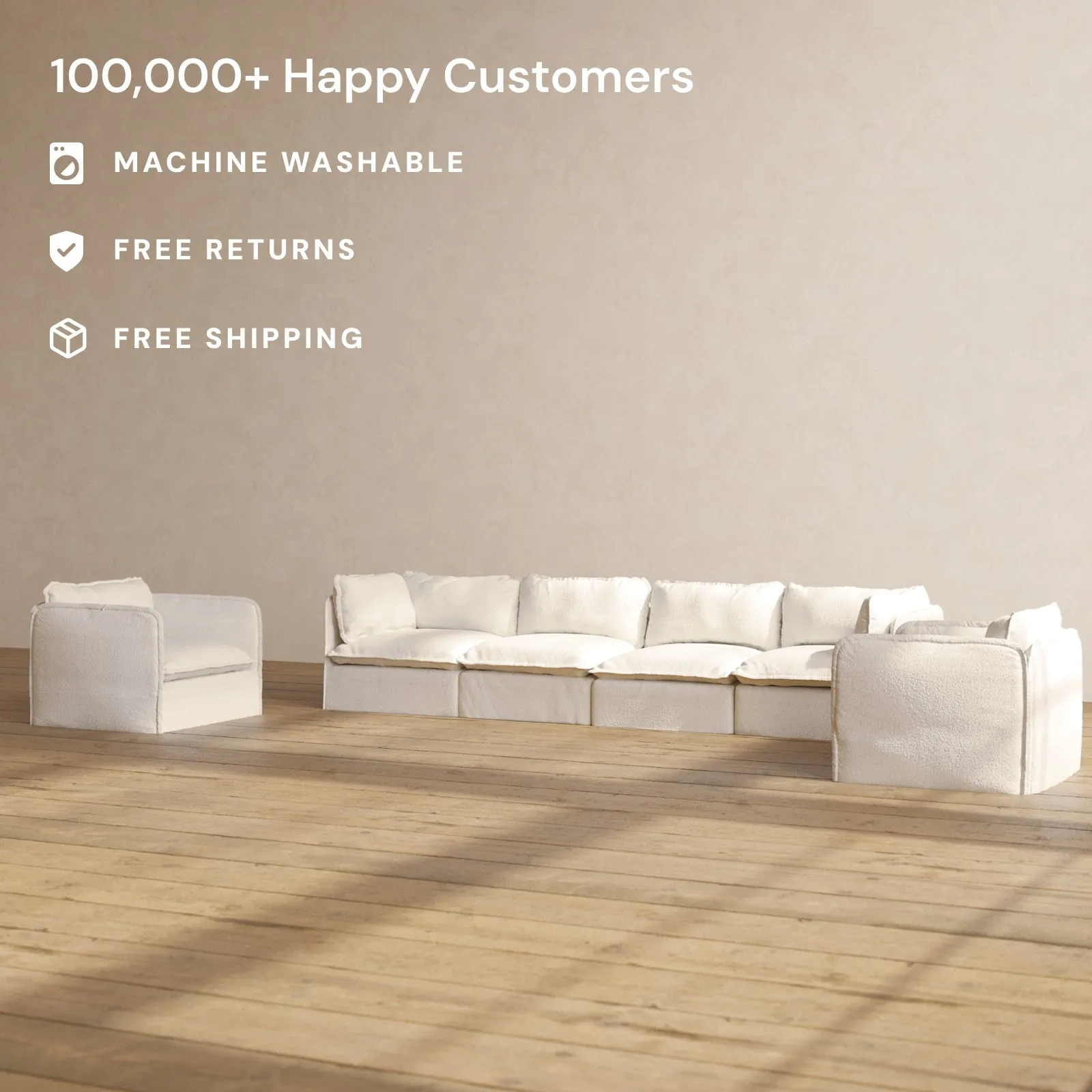 Slipcover Only - Modular Performance 4-Seater Sofa   Armchair Set | Knit Boucle in Mousse