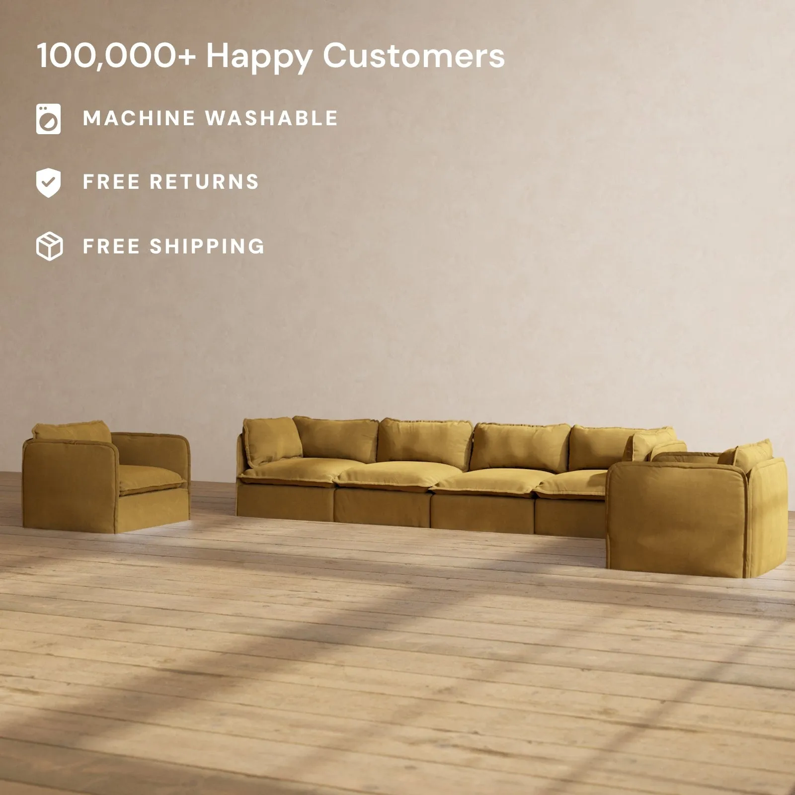 Slipcover Only - Modular Performance 4-Seater Sofa   Armchair Set | Luxury Velvet in Toffee