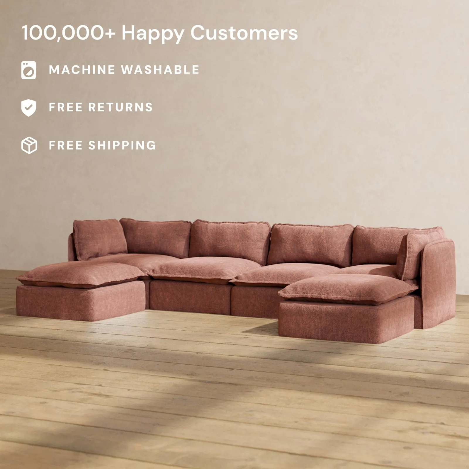 Slipcover Only - Modular Performance 4-Seater U-Sectional | Heirloom Velvet in Chestnut