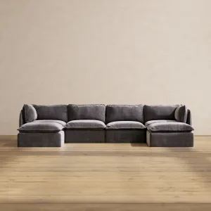 Slipcover Only - Modular Performance 4-Seater U-Sectional | Luxury Velvet in Cinder