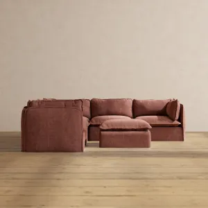 Slipcover Only - Modular Performance 5-Seater Corner Sectional   Ottoman | Heirloom Velvet in Chestnut