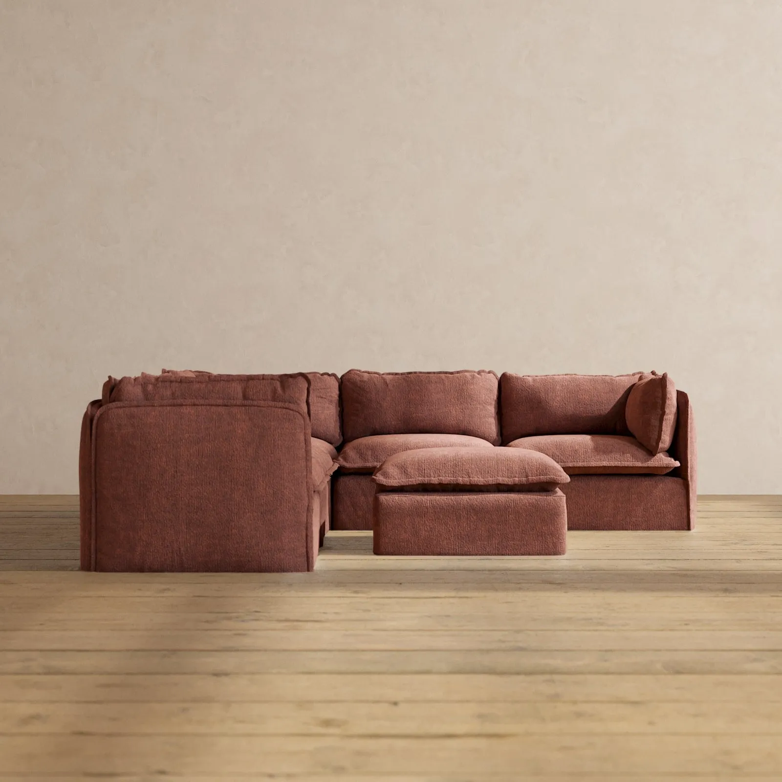Slipcover Only - Modular Performance 5-Seater Corner Sectional   Ottoman | Heirloom Velvet in Chestnut
