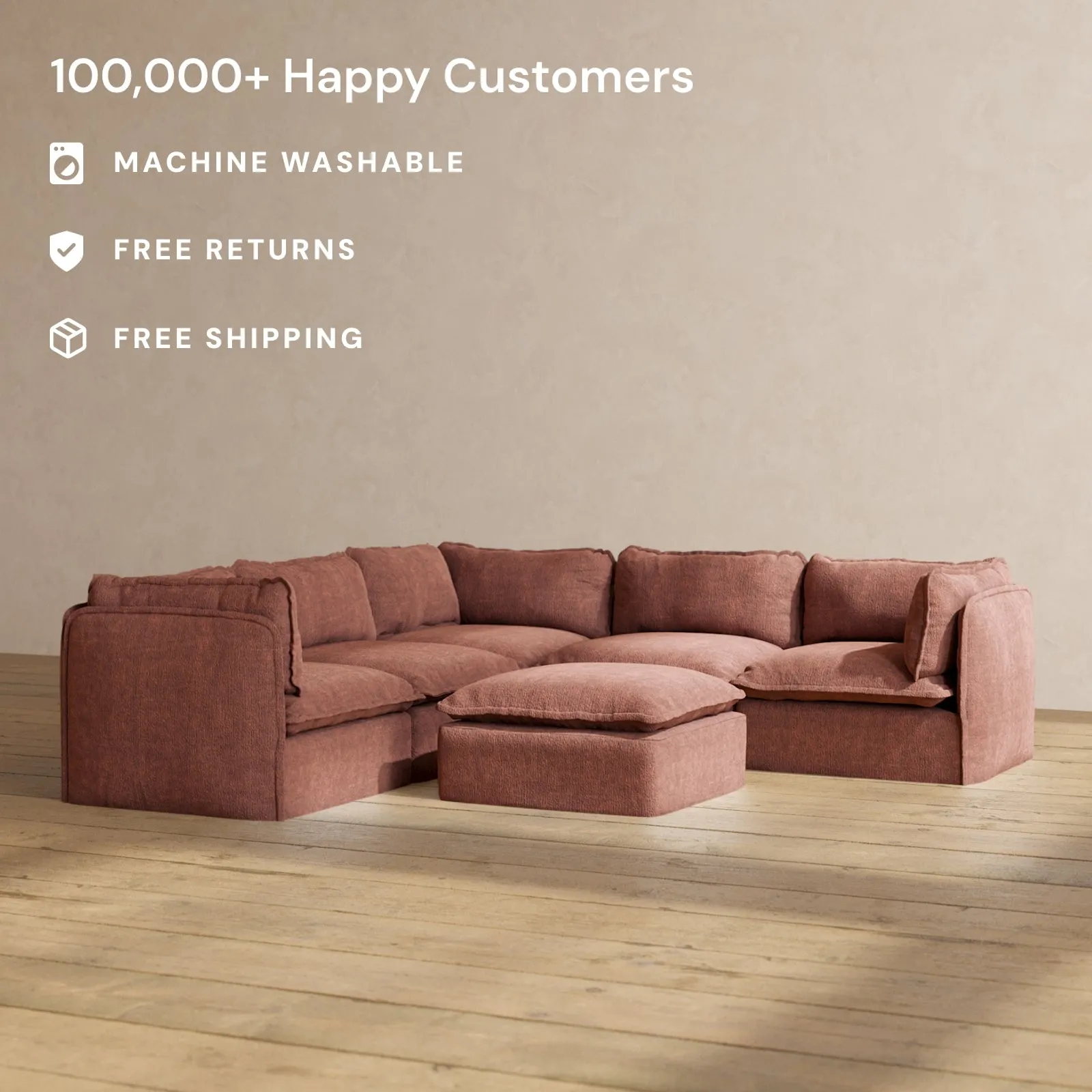 Slipcover Only - Modular Performance 5-Seater Corner Sectional   Ottoman | Heirloom Velvet in Chestnut