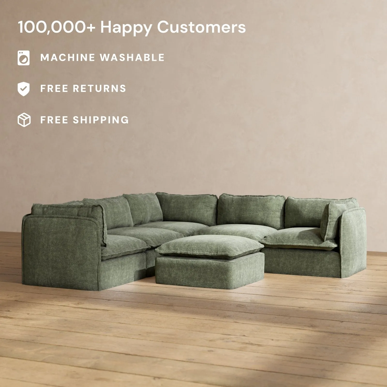 Slipcover Only - Modular Performance 5-Seater Corner Sectional   Ottoman | Heirloom Velvet in Willow