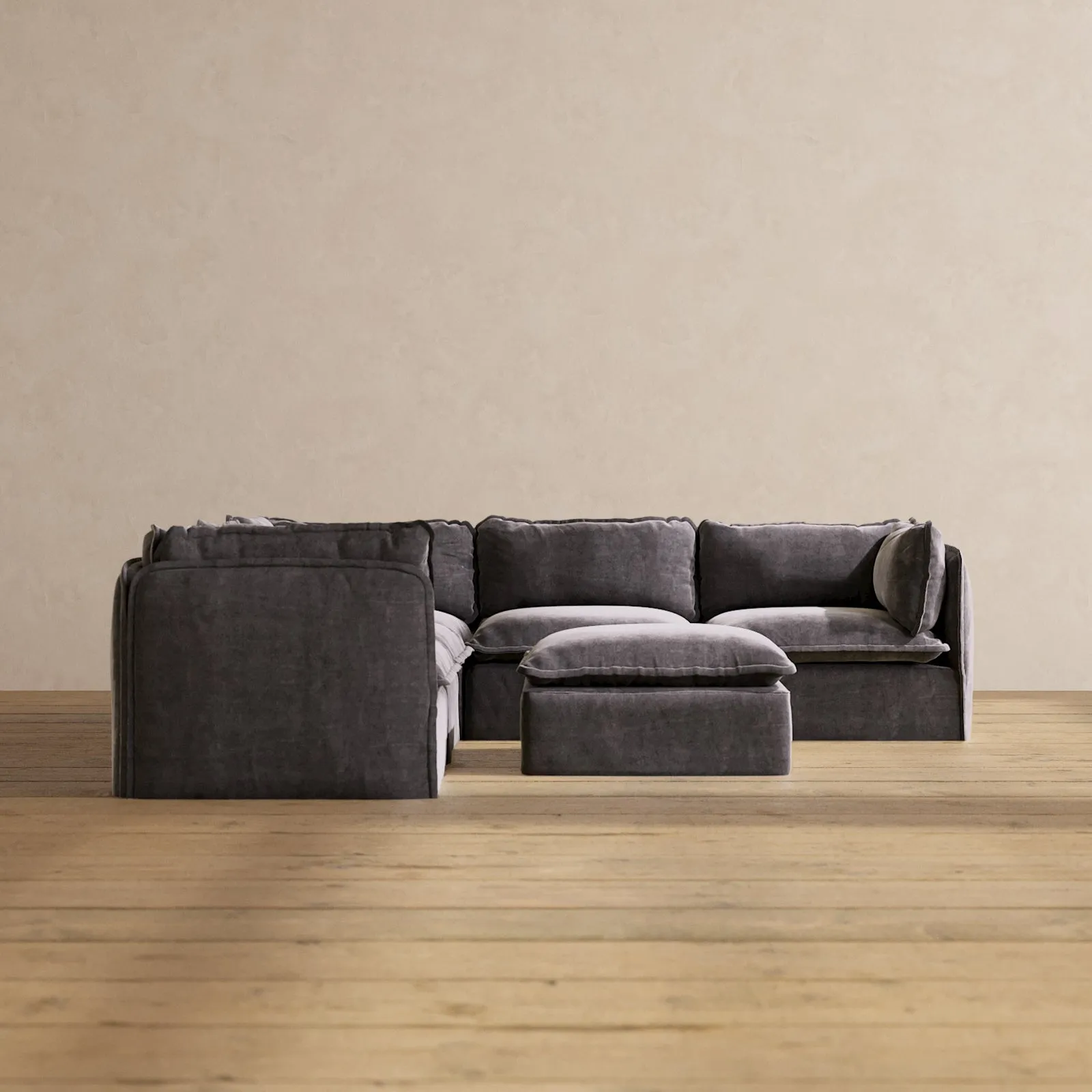Slipcover Only - Modular Performance 5-Seater Corner Sectional   Ottoman | Luxury Velvet in Cinder