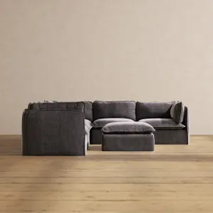 Slipcover Only - Modular Performance 5-Seater Corner Sectional   Ottoman | Luxury Velvet in Cinder