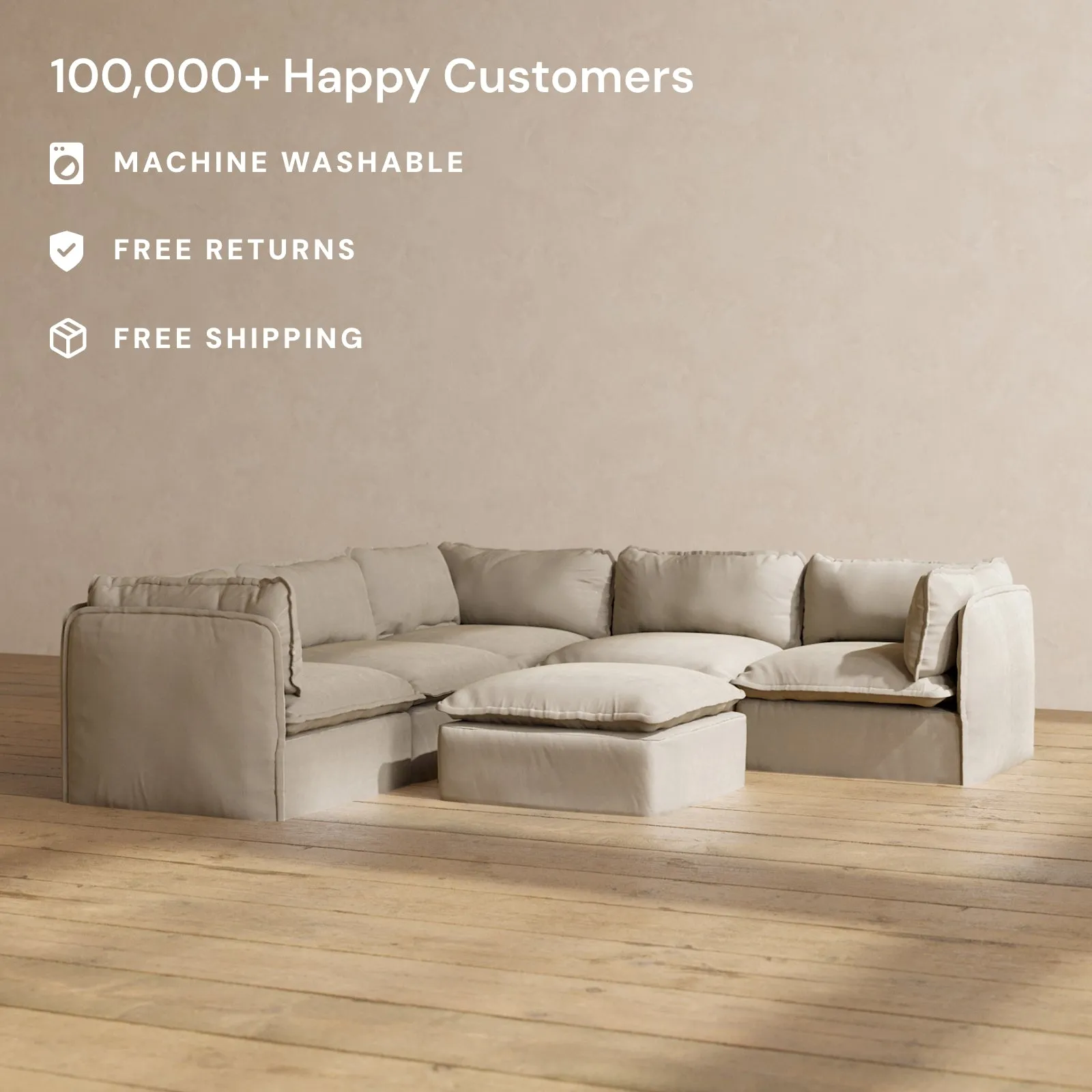 Slipcover Only - Modular Performance 5-Seater Corner Sectional   Ottoman | Luxury Velvet in Dune