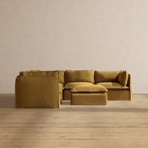 Slipcover Only - Modular Performance 5-Seater Corner Sectional   Ottoman | Luxury Velvet in Toffee
