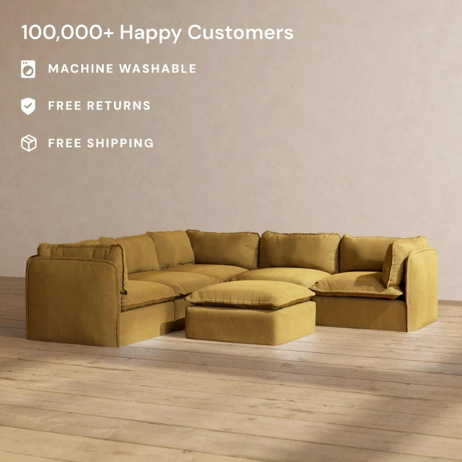 Slipcover Only - Modular Performance 5-Seater Corner Sectional   Ottoman | Luxury Velvet in Toffee