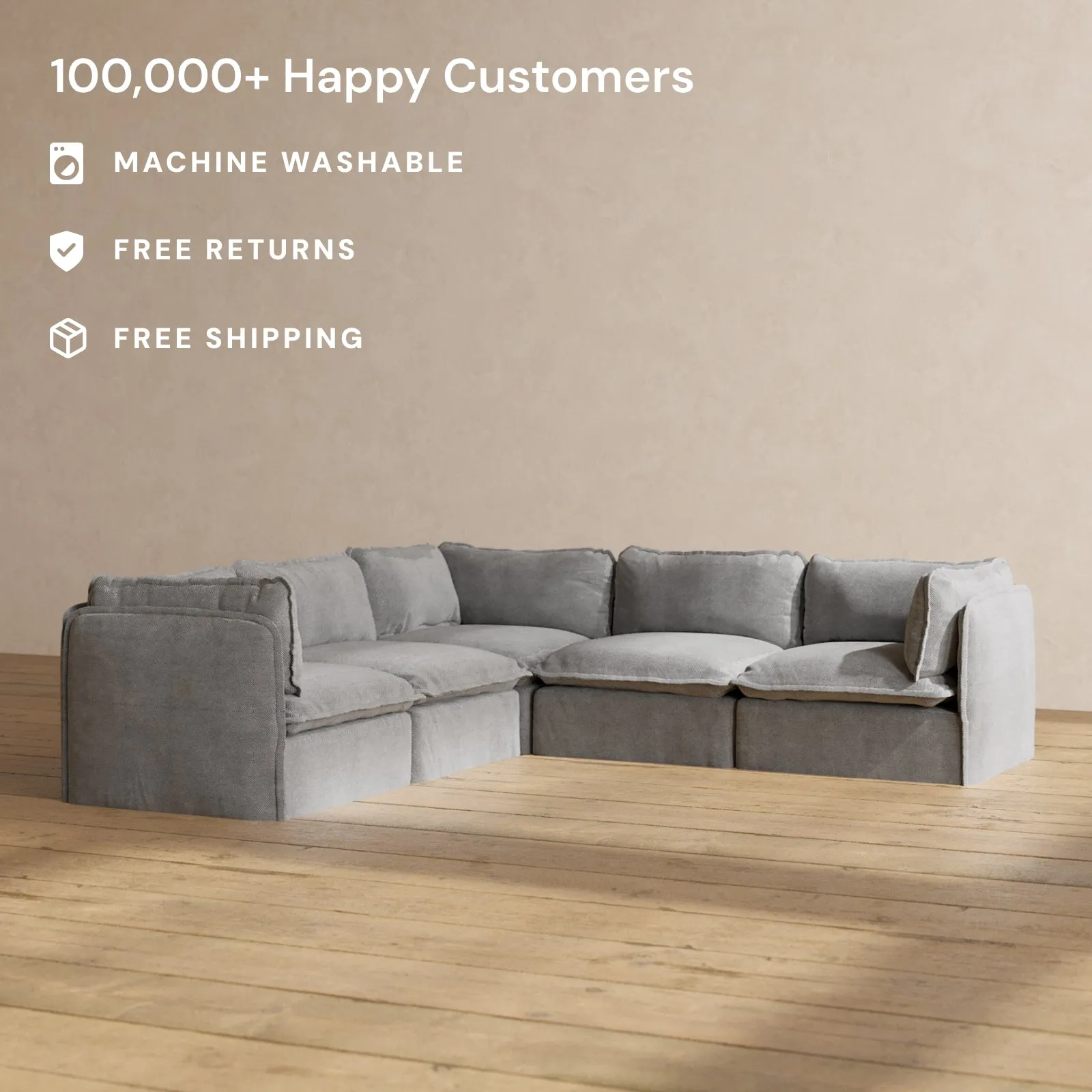 Slipcover Only - Modular Performance 5-Seater Corner Sectional | Plush Weave in Ash