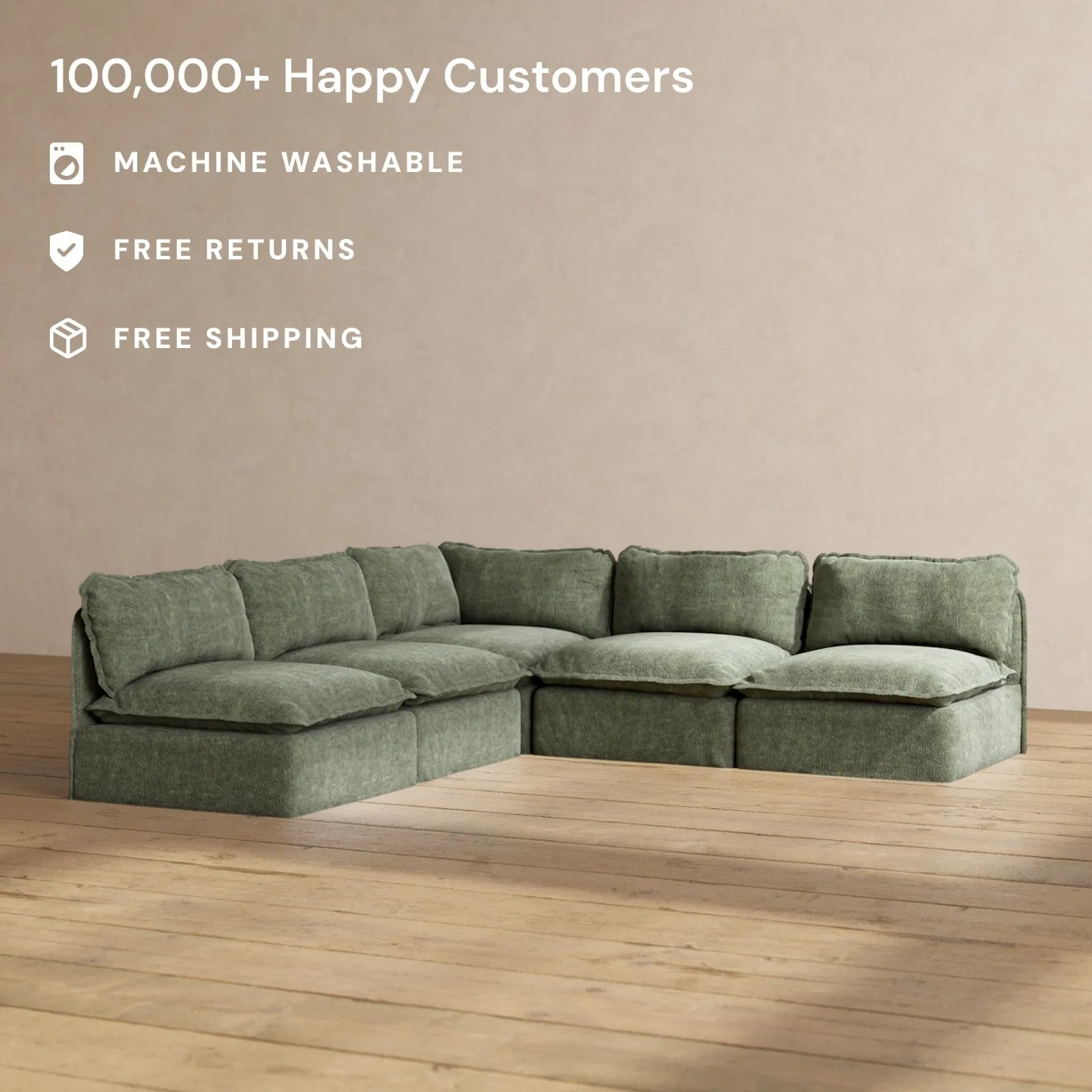 Slipcover Only - Modular Performance 5-Seater Open-Ends Corner Sectional | Heirloom Velvet in Willow