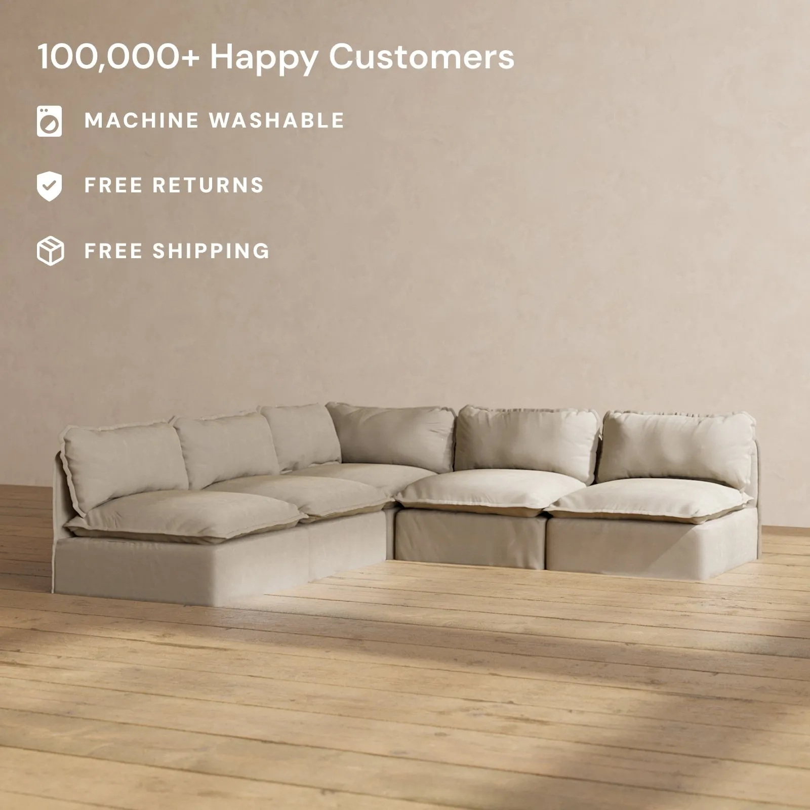 Slipcover Only - Modular Performance 5-Seater Open-Ends Corner Sectional | Luxury Velvet in Dune