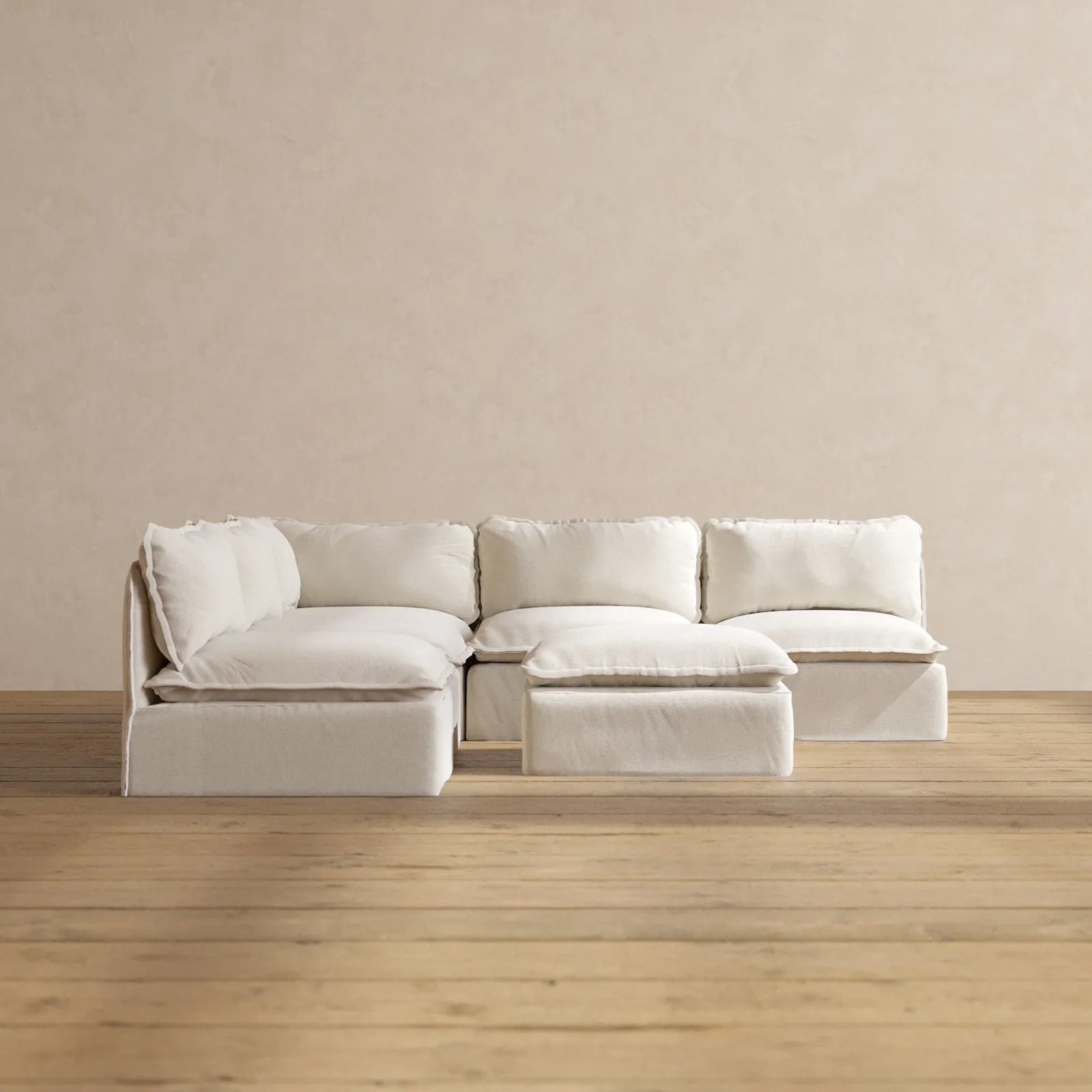 Slipcover Only - Modular Performance 5-Seater Open-Ends Corner Sectional   Ottoman | Blended Weave in Flour
