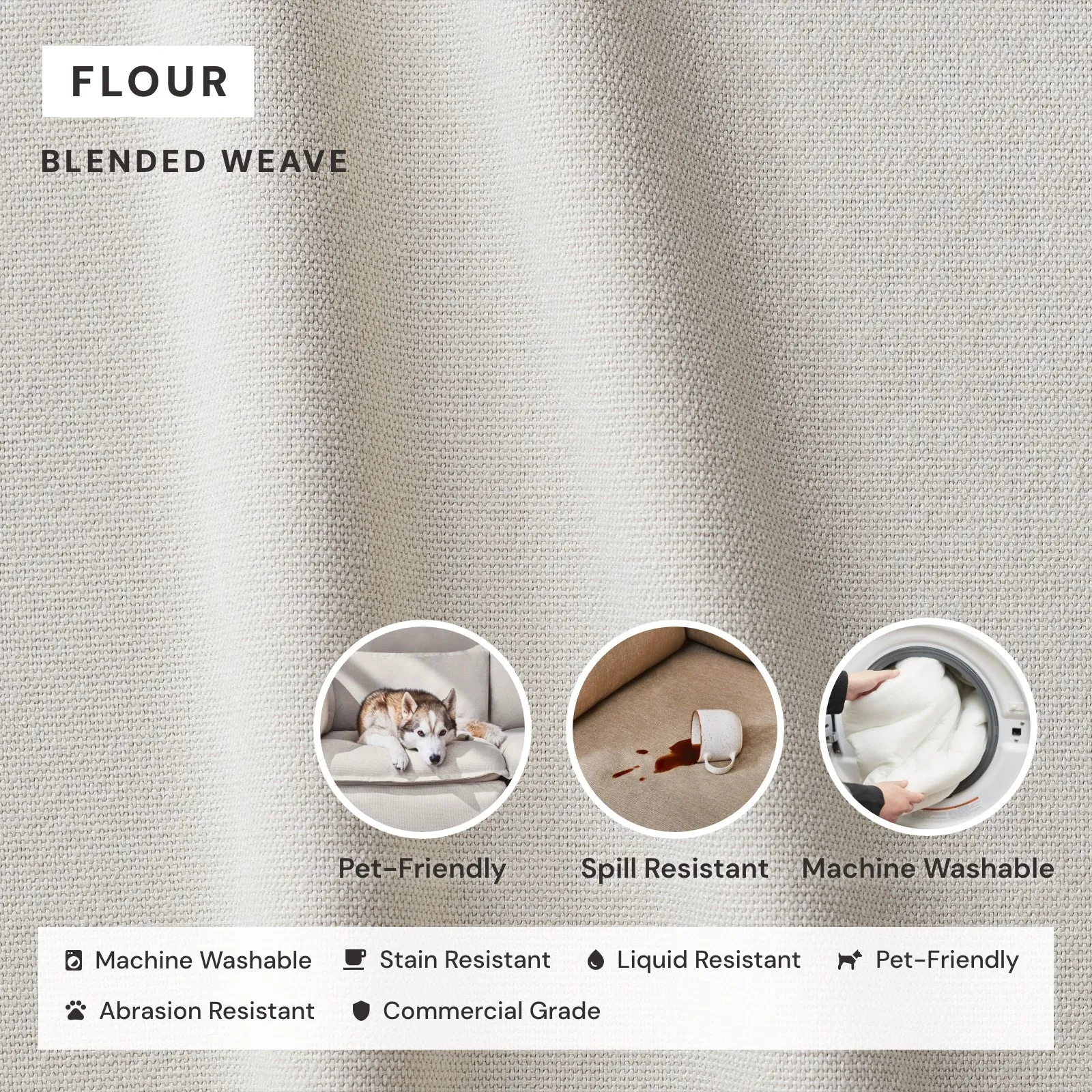 Slipcover Only - Modular Performance 5-Seater Open-Ends Corner Sectional   Ottoman | Blended Weave in Flour