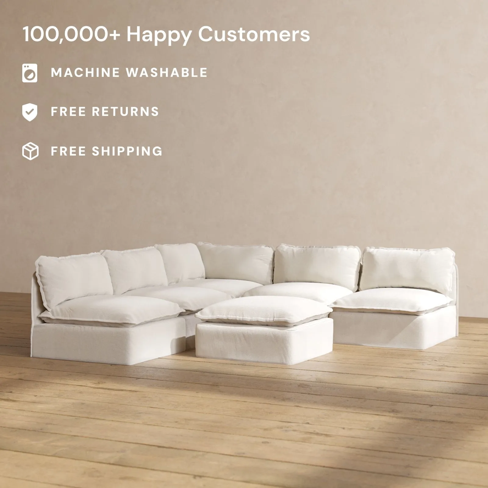 Slipcover Only - Modular Performance 5-Seater Open-Ends Corner Sectional   Ottoman | Blended Weave in Flour