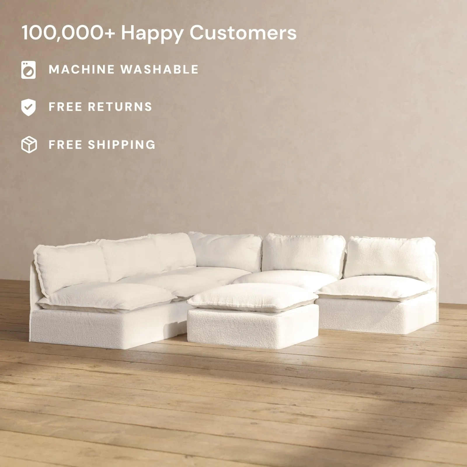 Slipcover Only - Modular Performance 5-Seater Open-Ends Corner Sectional   Ottoman | Knit Boucle in Mousse