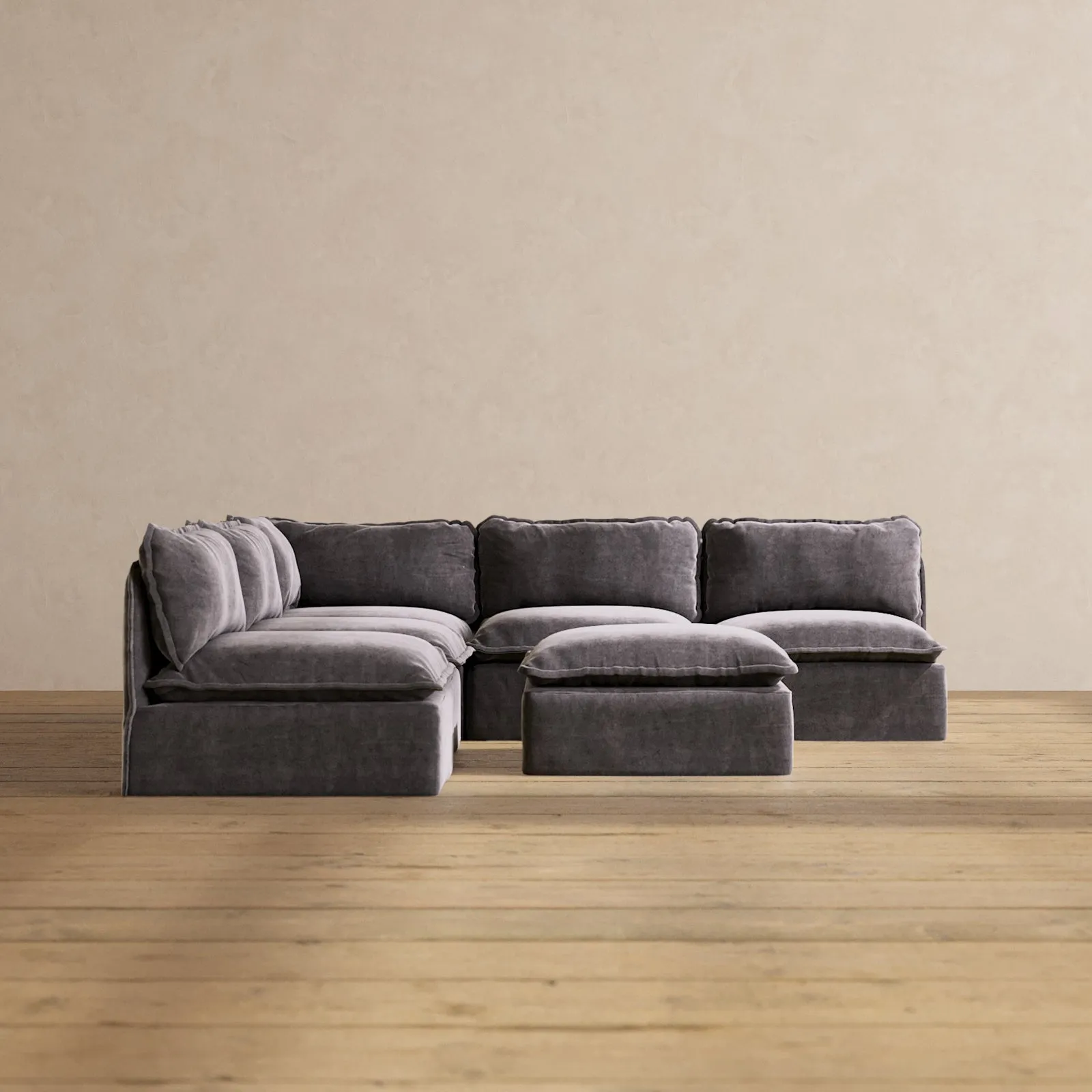 Slipcover Only - Modular Performance 5-Seater Open-Ends Corner Sectional   Ottoman | Luxury Velvet in Cinder
