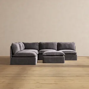 Slipcover Only - Modular Performance 5-Seater Open-Ends Corner Sectional   Ottoman | Luxury Velvet in Cinder