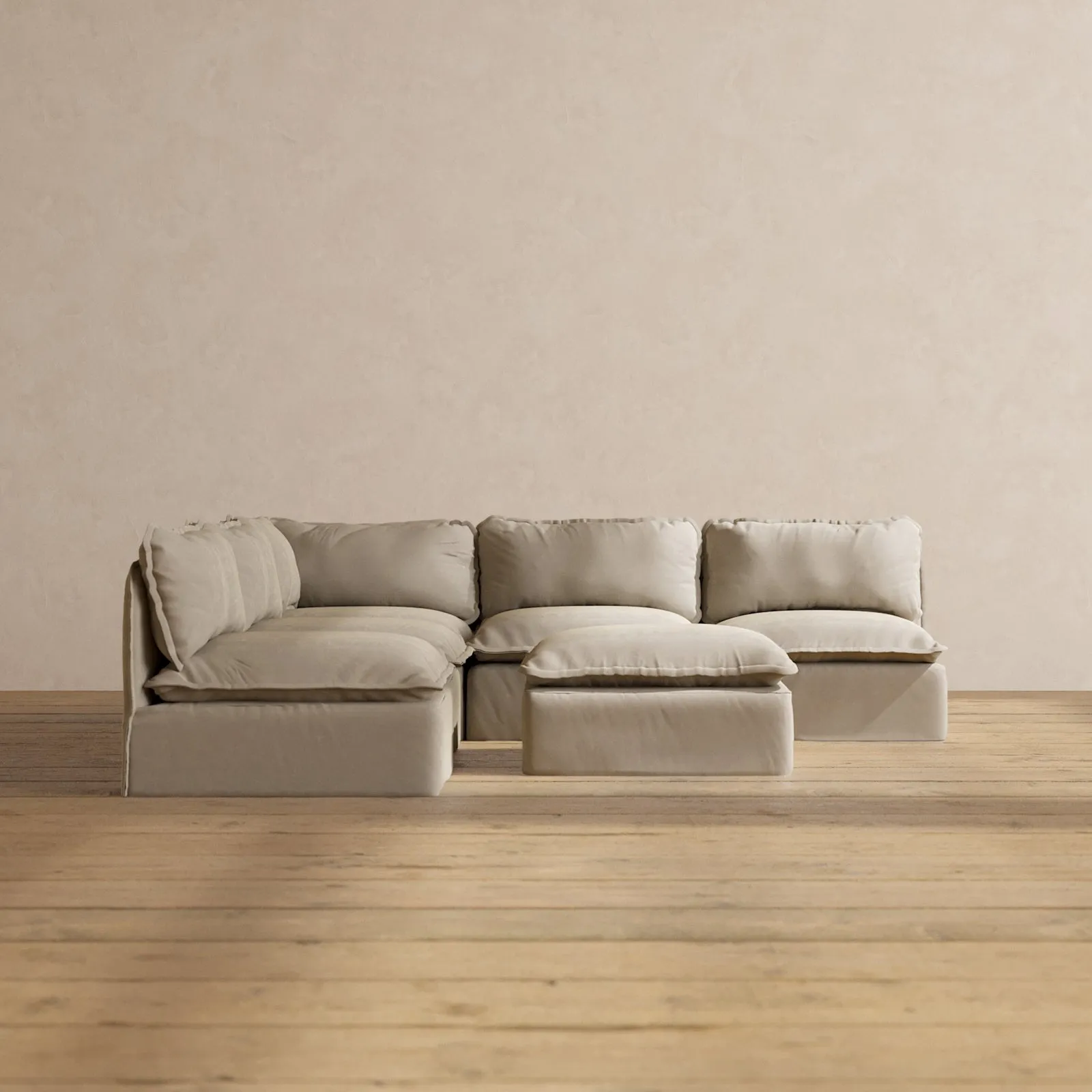 Slipcover Only - Modular Performance 5-Seater Open-Ends Corner Sectional   Ottoman | Luxury Velvet in Dune
