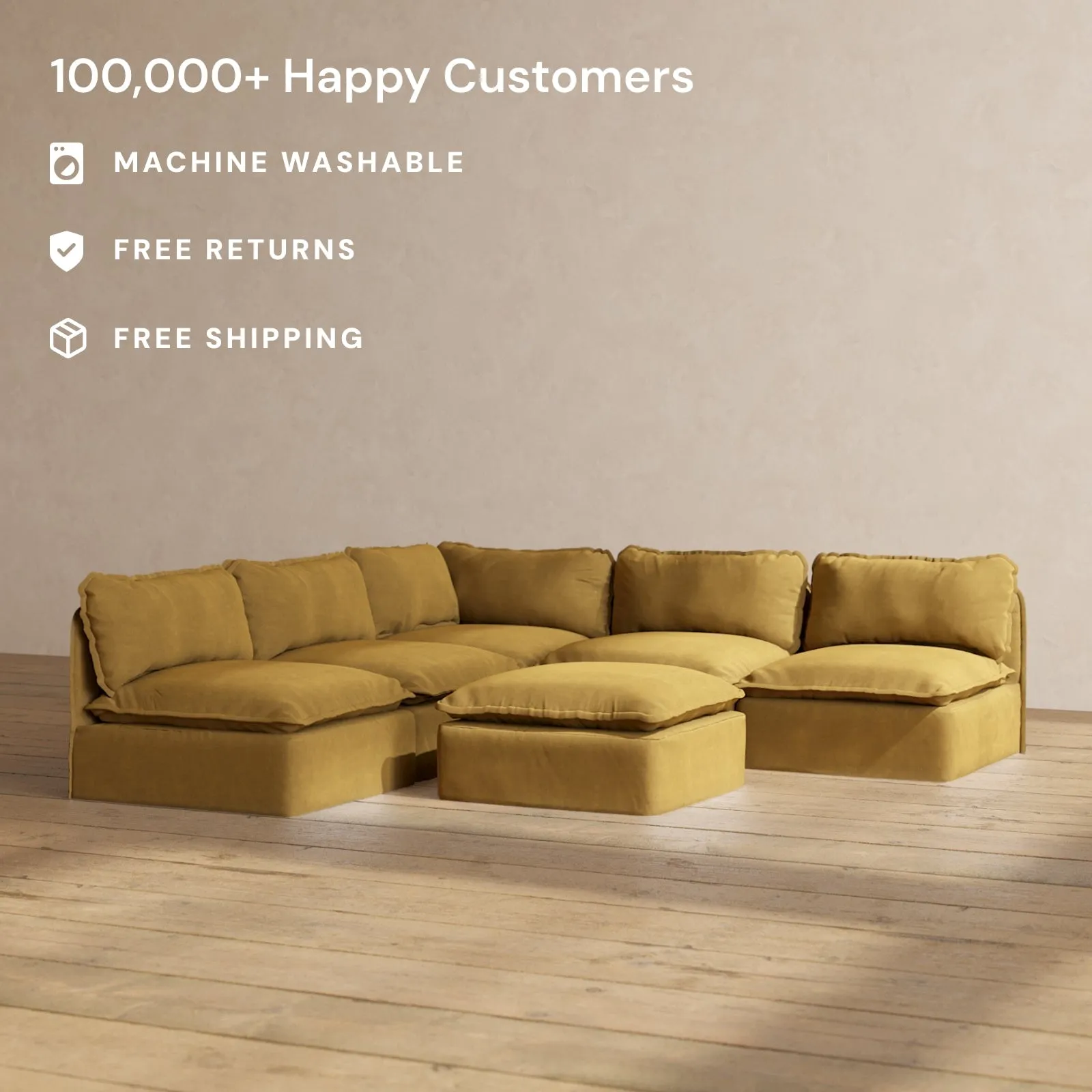 Slipcover Only - Modular Performance 5-Seater Open-Ends Corner Sectional   Ottoman | Luxury Velvet in Toffee