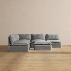 Slipcover Only - Modular Performance 5-Seater Open-Ends Corner Sectional   Ottoman | Plush Weave in Ash
