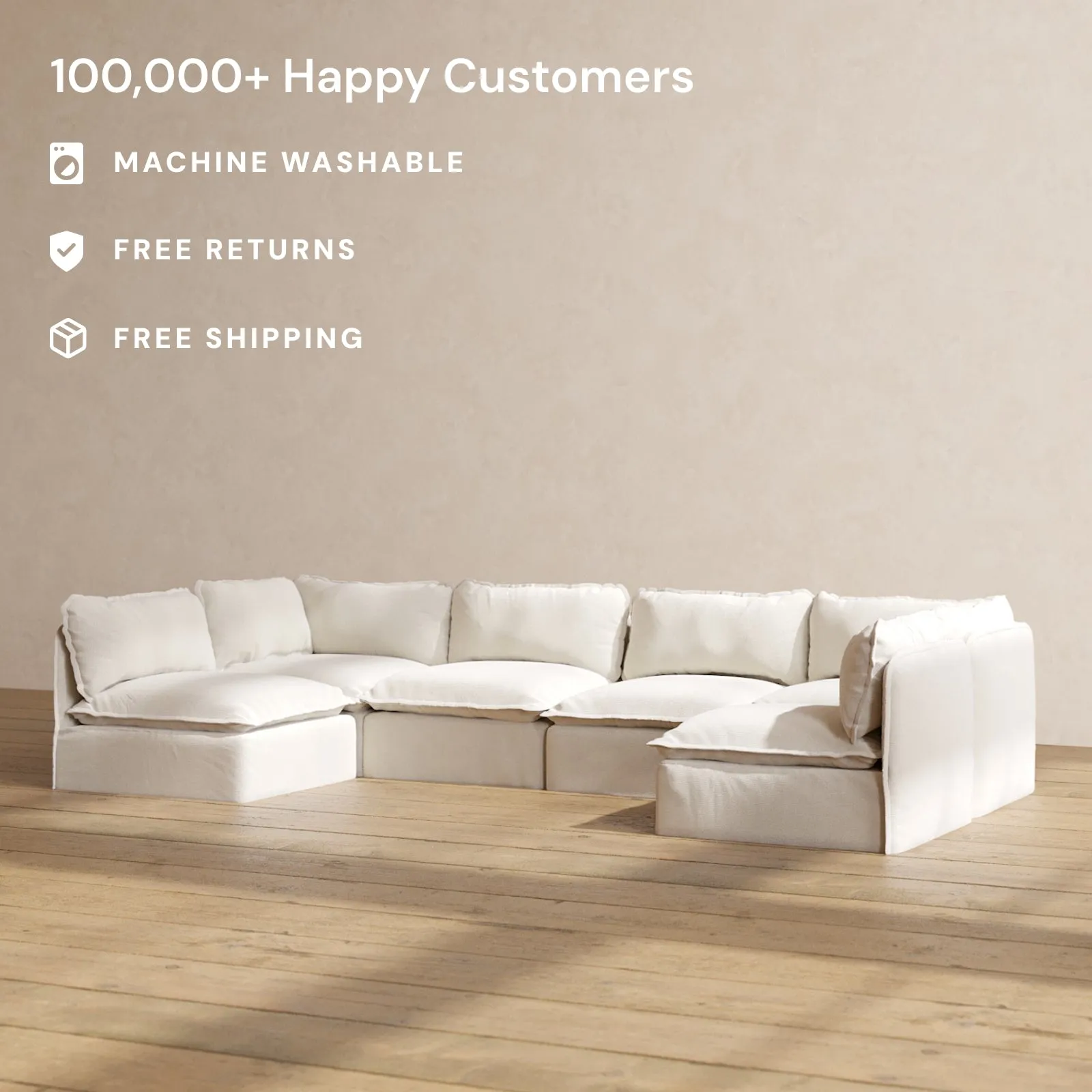 Slipcover Only - Modular Performance 6-Seater Open-Ends U-Sectional | Blended Weave in Flour