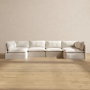 Slipcover Only - Modular Performance 6-Seater Open-Ends U-Sectional | Blended Weave in Flour