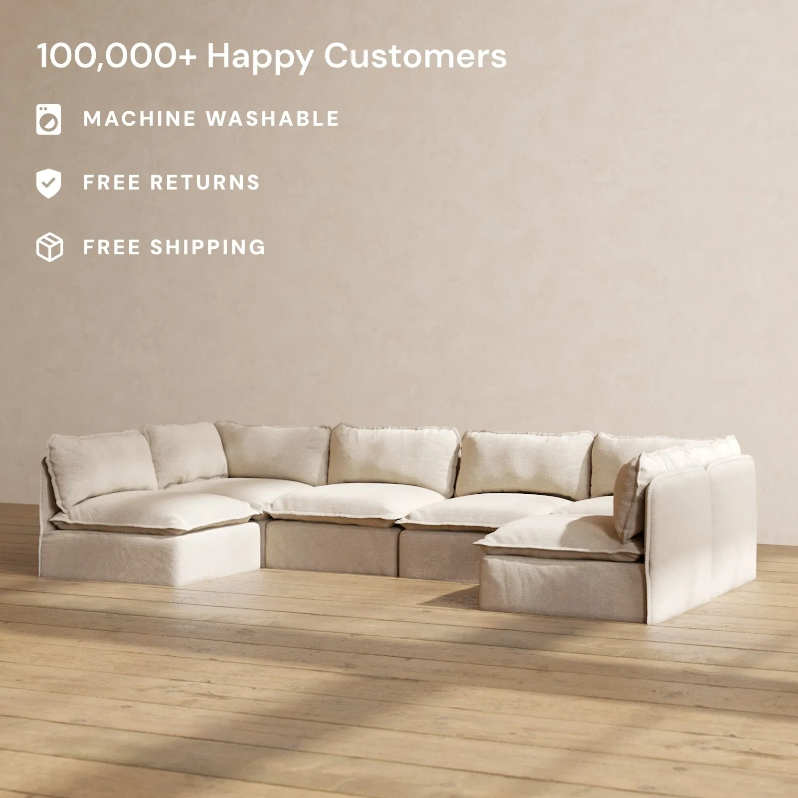 Slipcover Only - Modular Performance 6-Seater Open-Ends U-Sectional | Blended Weave in Oat
