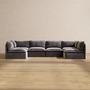 Slipcover Only - Modular Performance 6-Seater Open-Ends U-Sectional | Luxury Velvet in Cinder