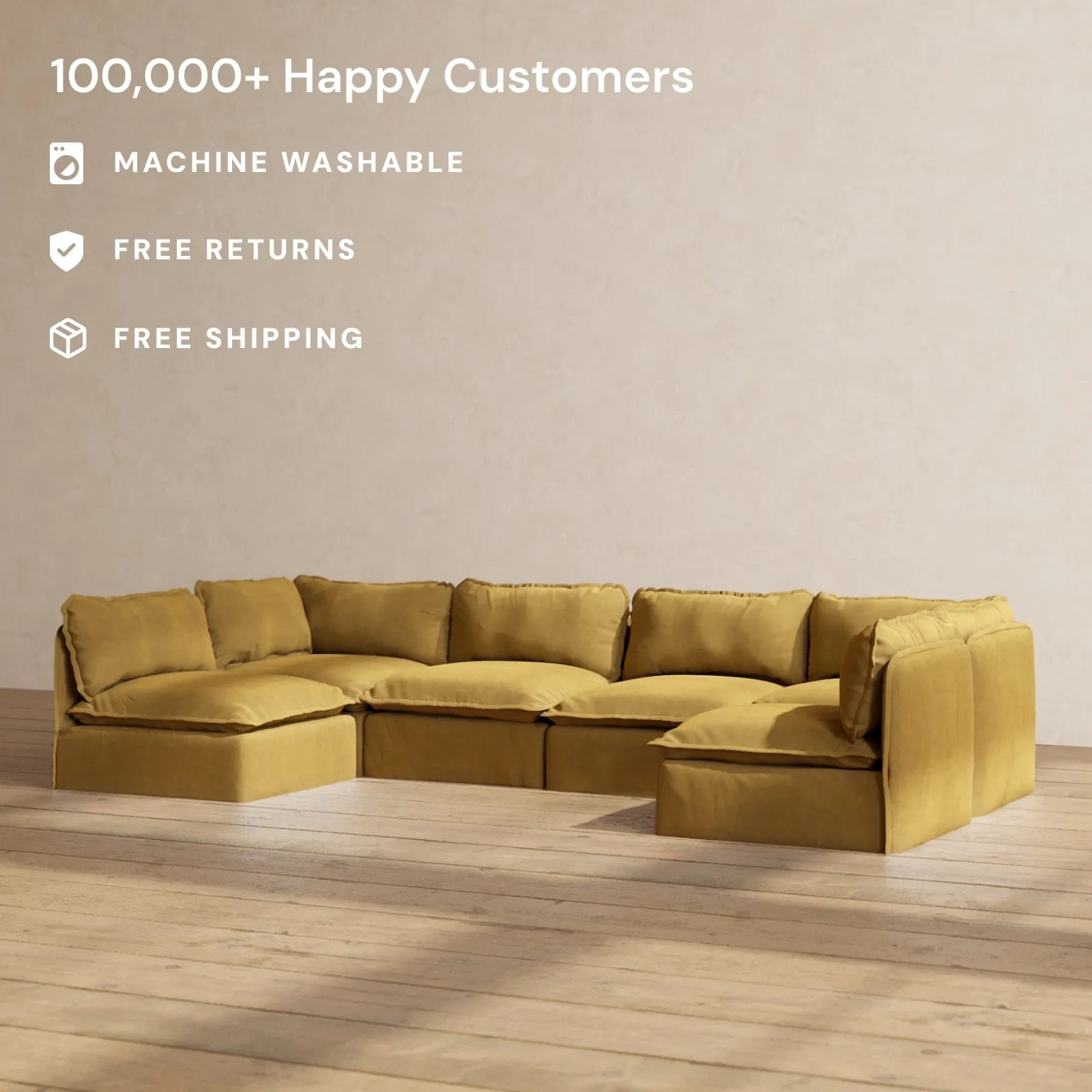 Slipcover Only - Modular Performance 6-Seater Open-Ends U-Sectional | Luxury Velvet in Toffee