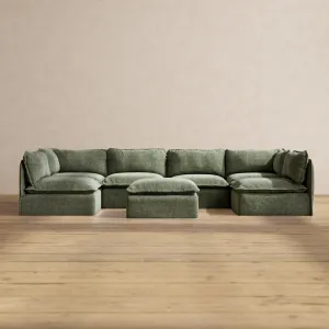Slipcover Only - Modular Performance 6-Seater Open-Ends U-Sectional   Ottoman | Heirloom Velvet in Willow