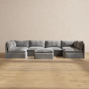 Slipcover Only - Modular Performance 6-Seater Open-Ends U-Sectional   Ottoman | Plush Weave in Ash