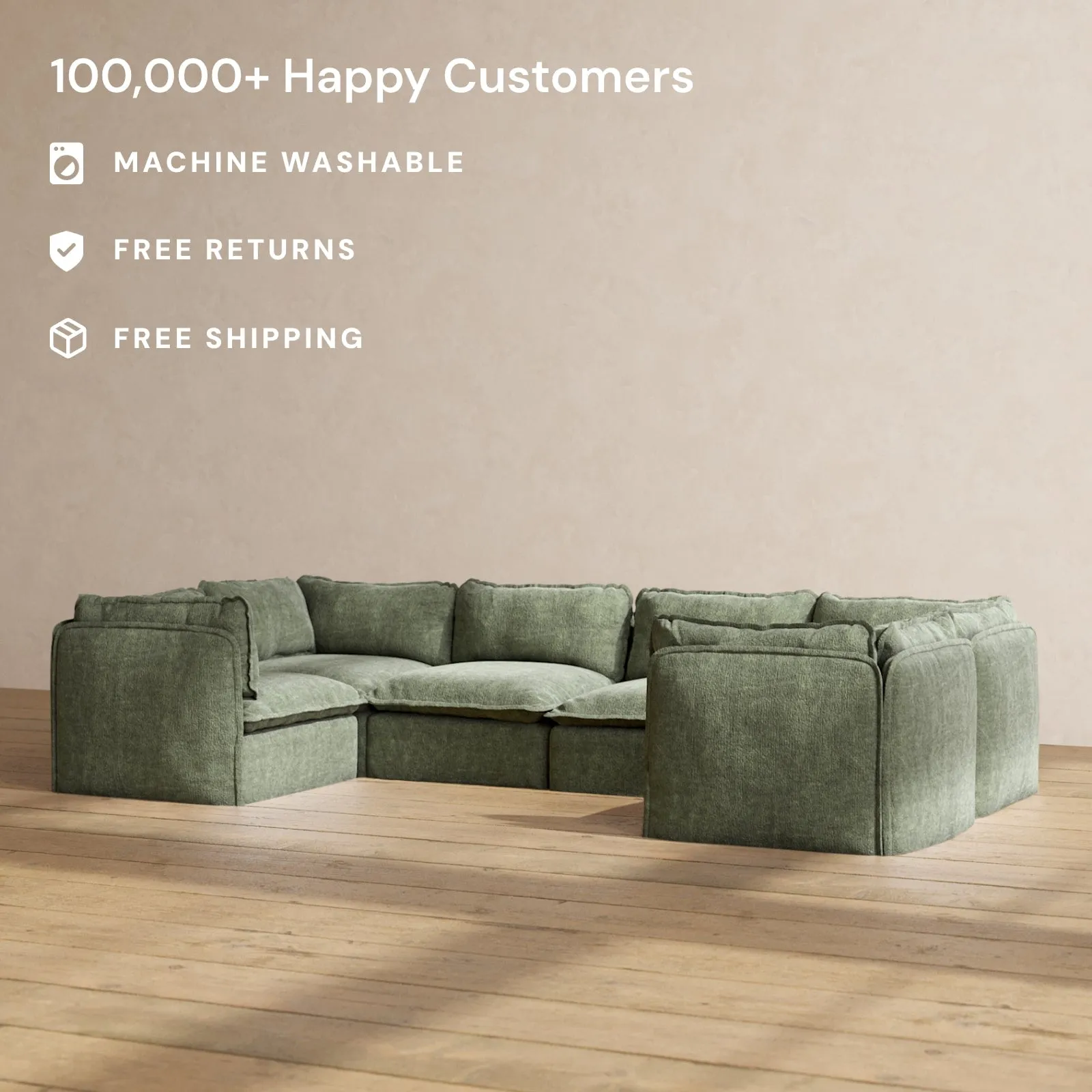 Slipcover Only - Modular Performance 6-Seater U-Sectional | Heirloom Velvet in Willow